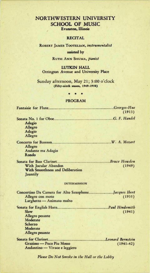 Woodwind doubling recital program, Northwestern University, 1950 | Bret ...