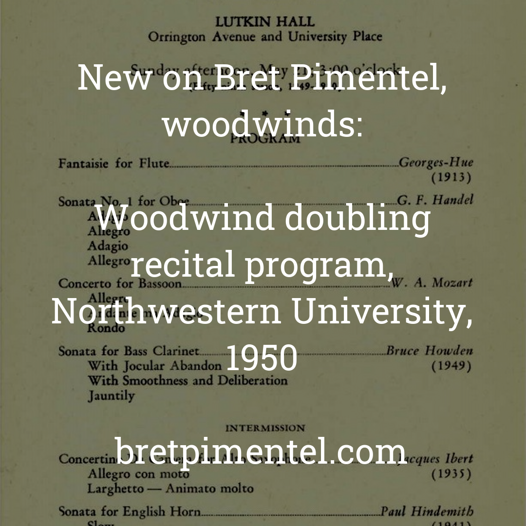 Woodwind doubling recital program, Northwestern University, 1950